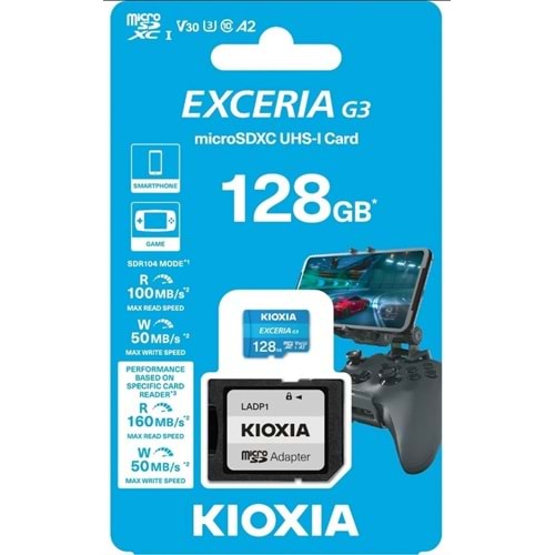 KIOXIA 128GB ExceriaG2 LMEX3L128GG2 A2 V30 4K CL10 160Mb/s MicroSD Kart Bellek (SD Adaptörlü)