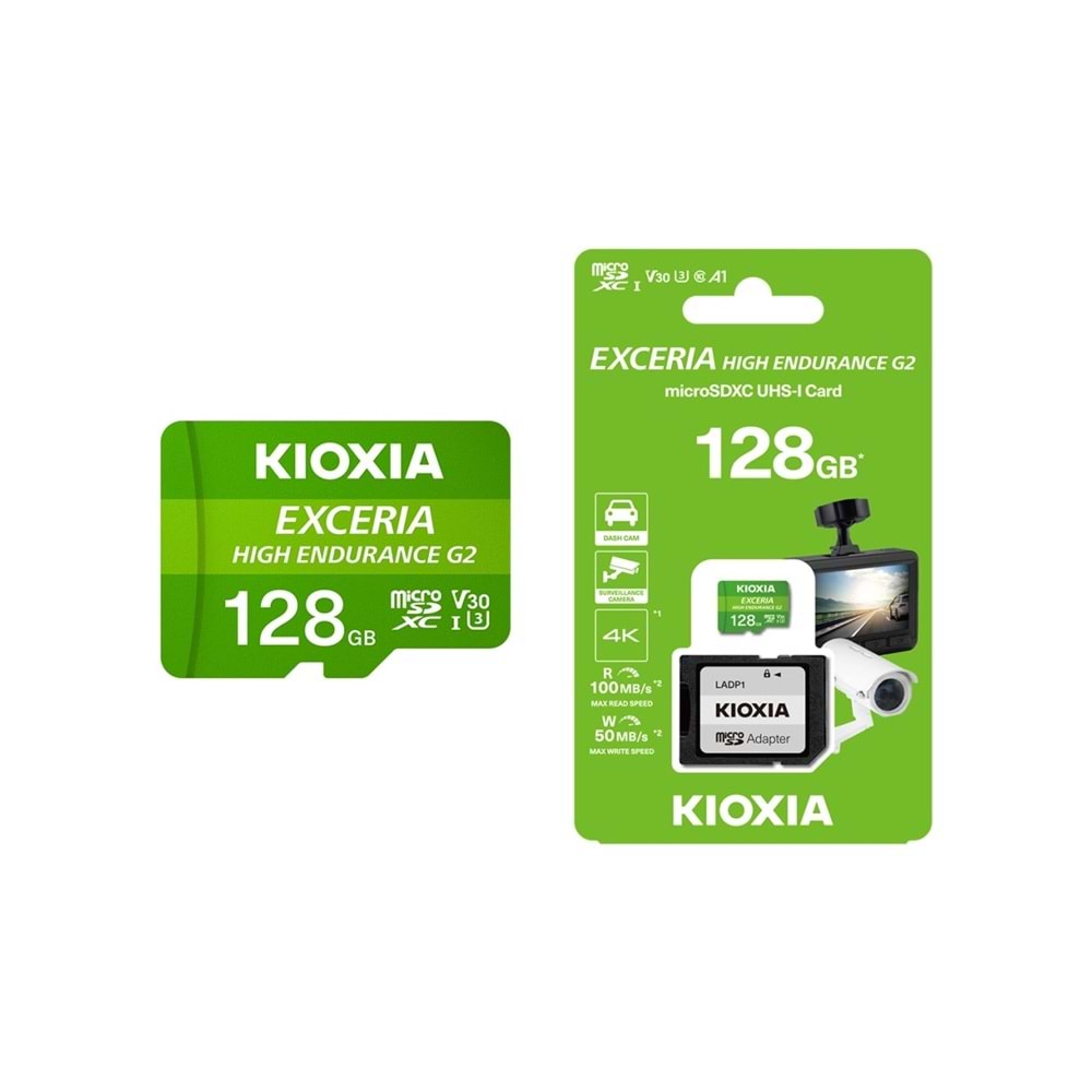 KIOXIA 128GB ExceriaG2 LMHE2G128GG2 A1 V30 4K CL10 100Mb/s MicroSD Kart Bellek (SD Adaptörlü)