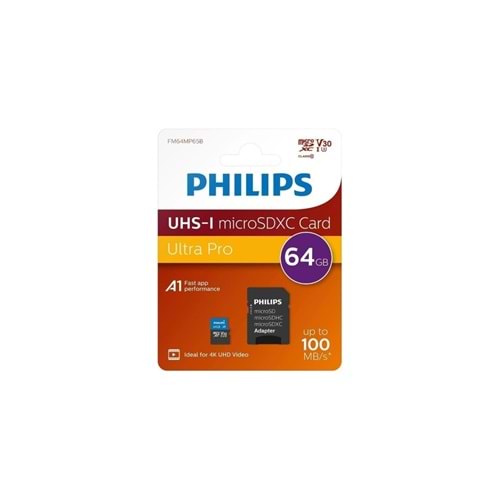 Philips FM64MP65B 64GB SDXC UHS-I V30 Class10 MicroSD Kart Bellek (SD Adaptörlü)