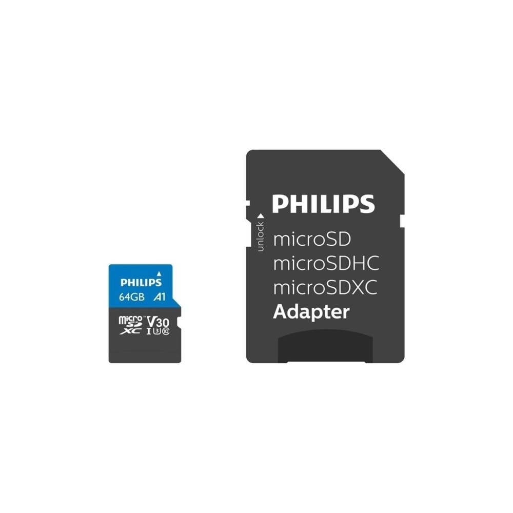 Philips FM64MP65B 64GB SDXC UHS-I V30 Class10 MicroSD Kart Bellek (SD Adaptörlü)