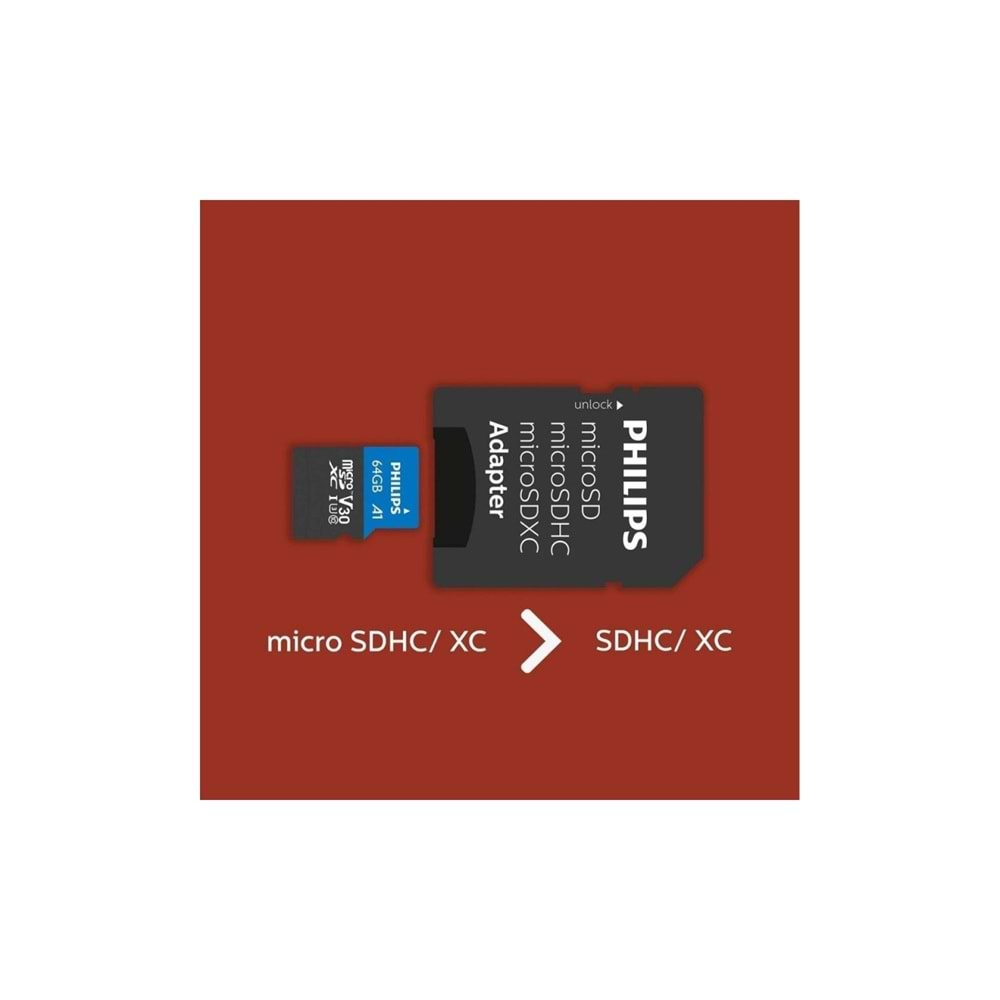 Philips FM64MP65B 64GB SDXC UHS-I V30 Class10 MicroSD Kart Bellek (SD Adaptörlü)