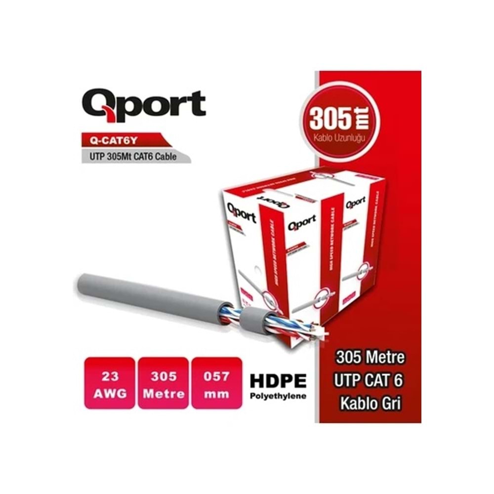 QPORT Q-CAT6Y 305M UTP 0,57MM CAT6 23 AWG Gri Kablo