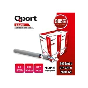 QPORT Q-CAT6Y 305M UTP 0,57MM CAT6 23 AWG Gri Kablo