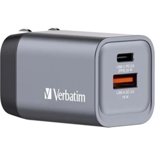 VERBATIM 32200 GNC-35 GaN Charger 35W with 1 x USB-C® PD 35W / 1 x USB-A QC 3.0