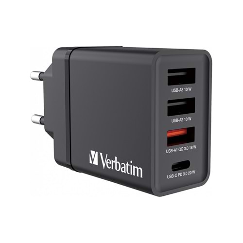 VERBATIM 49700 CHR-30EU1 USB CHARGER 30W WITH 1 X USB-C PD 20 W/1XUSB-A QC 3.0/2 XUSB