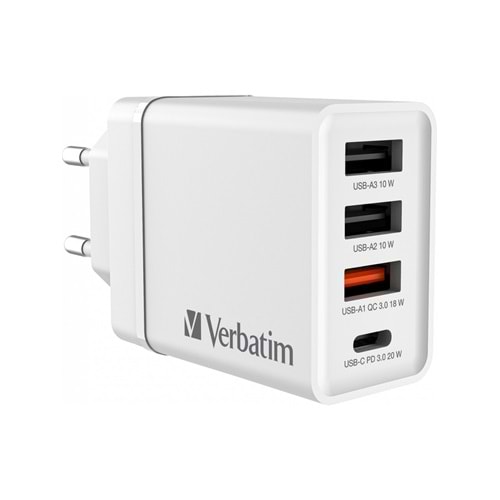 VERBATIM 49701 CHR-30EU2 USB CHARGER 30W WITH 1XUSB-C PD 20W/1XUSB-A QC 3.0/ 2XUSB