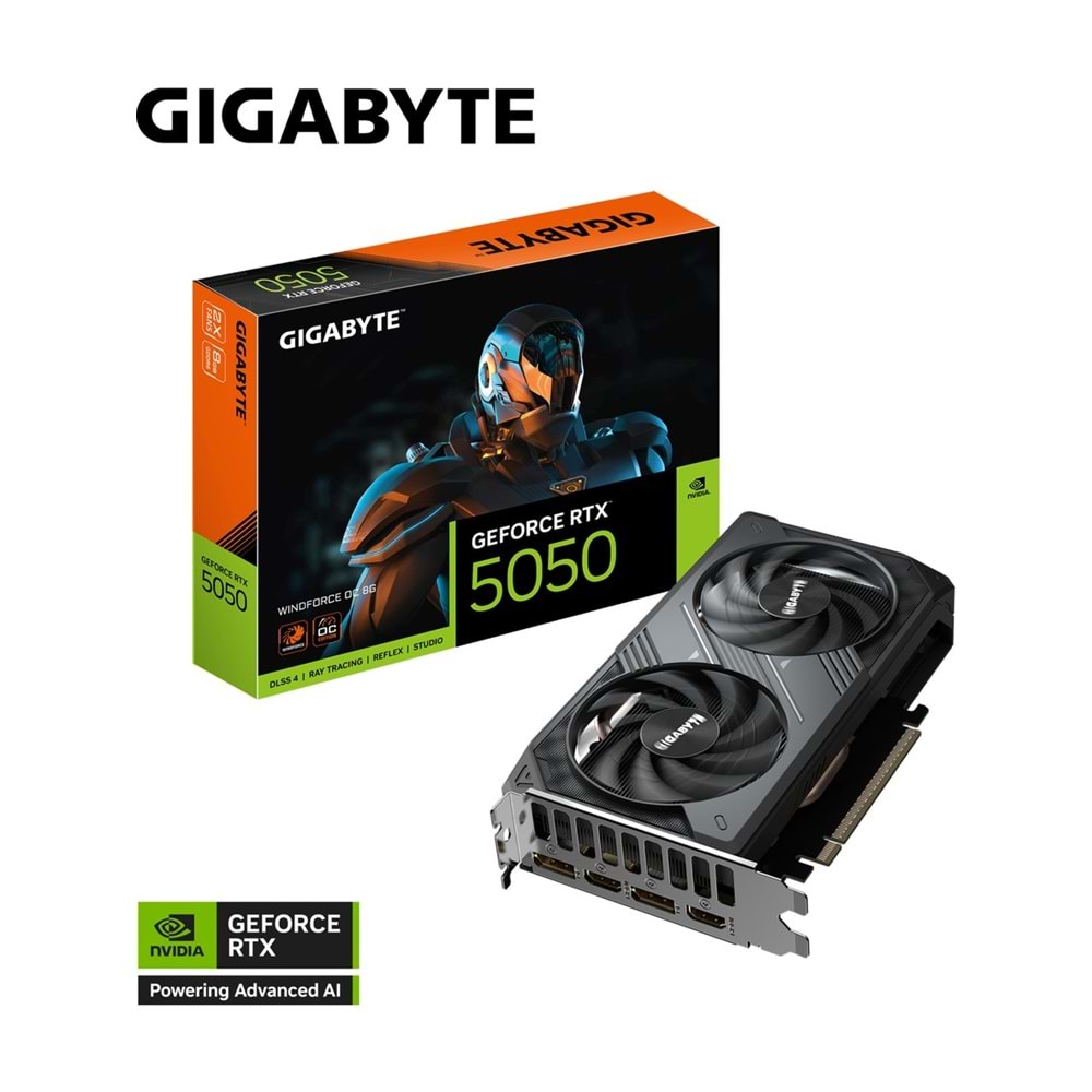 Gigabyte GV-N5050WF2OC-8GD VGA RTX5050 WINDFORCE 2 OC 8GB 128B GDDR6 DP-HDMI EKRAN KARTI