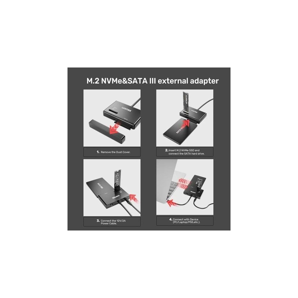 Unitek USB-C TO M.2 NVME+SATA III DÖNÜŞTÜR(S1232A)