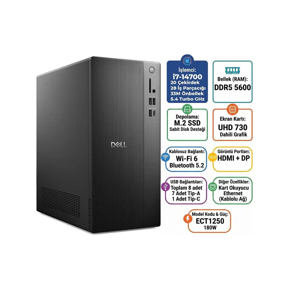 Dell Tower i7-14700 16GB 512SSD Ubuntu - ECT1250_RPLSR007_U