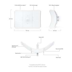 UBIQUITI LBE-5AC-XR 5Ghz 29Dbi 2X2 Mimo 30Km Ptp Dış Ortam Acces Point (Adaptörlü)