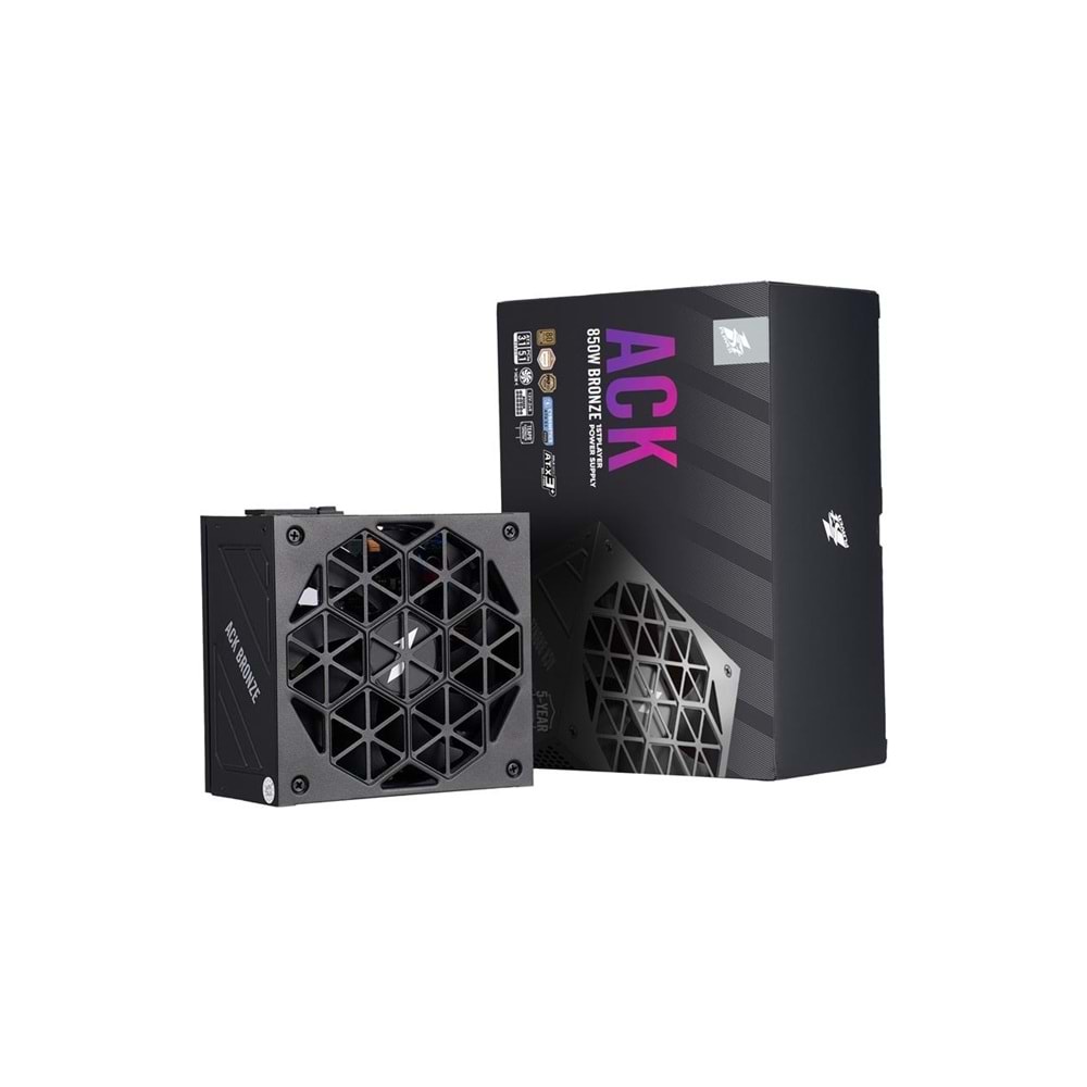 1ST Player ACK 80+BRONZE 850W Aktif PFC 14cm Fan Siyah Power Supply (5Yıl Garant