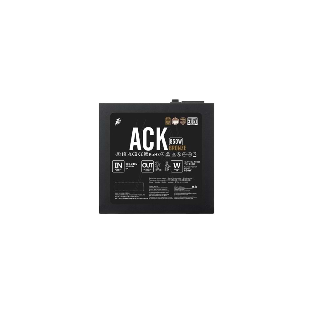 1ST Player ACK 80+BRONZE 850W Aktif PFC 14cm Fan Siyah Power Supply (5Yıl Garant