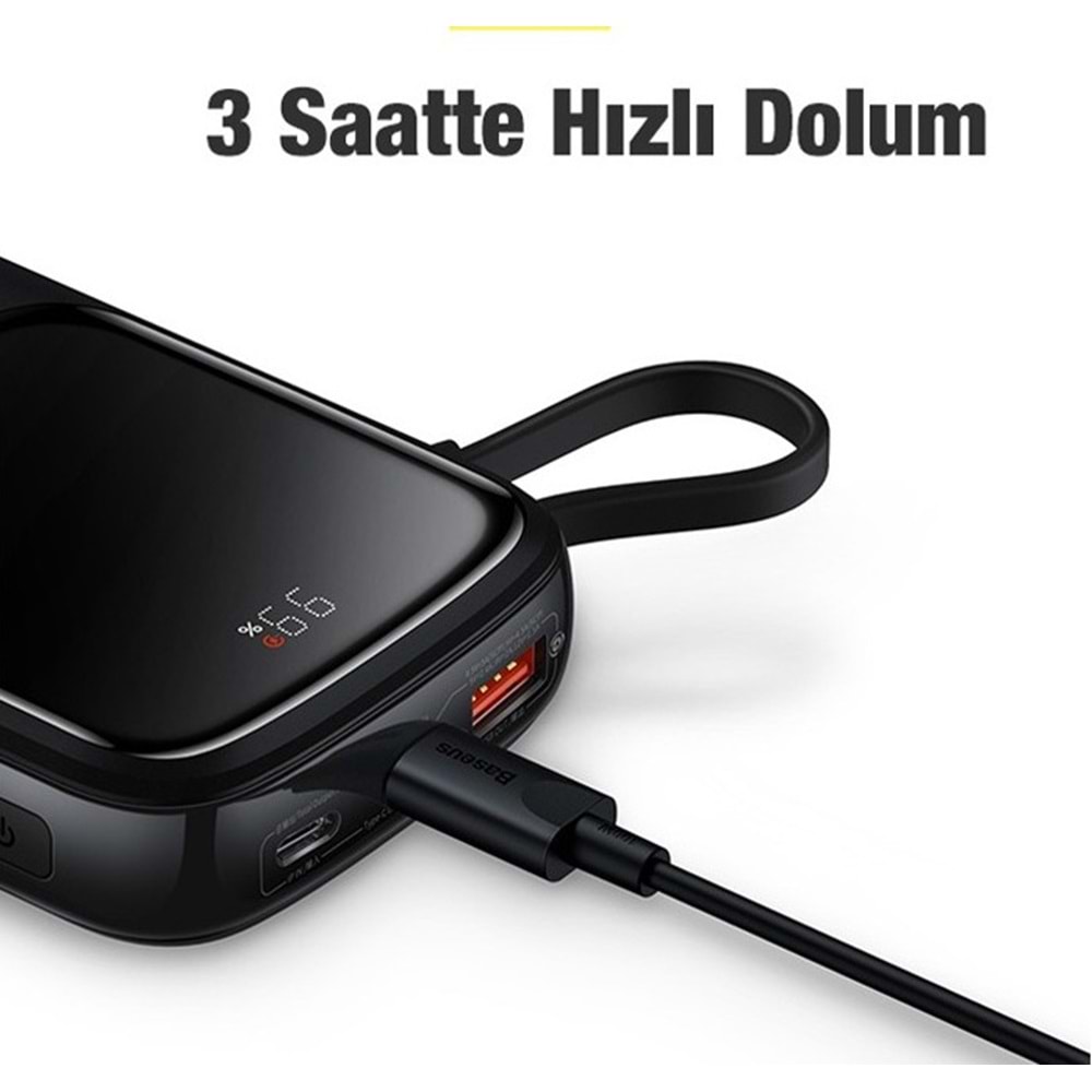 Baseus Qpow Pro 10000 mAh 20W Hızlı Şarj Siyah Powerbank