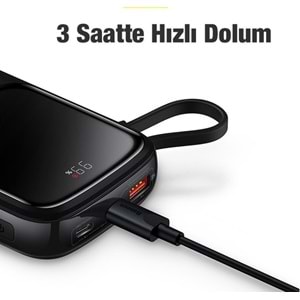 Baseus Qpow Pro 10000 mAh 20W Hızlı Şarj Siyah Powerbank