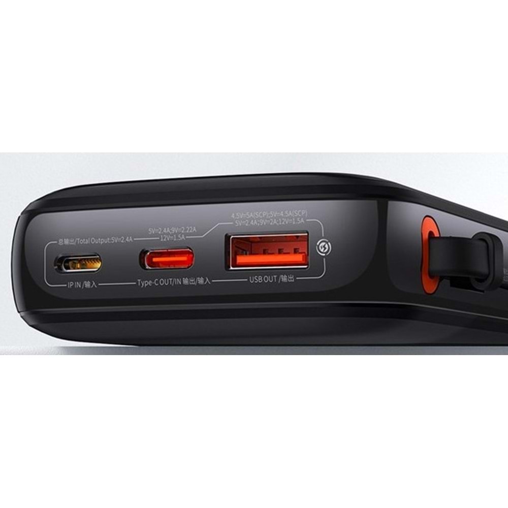 Baseus Qpow Pro 10000 mAh 20W Hızlı Şarj Siyah Powerbank