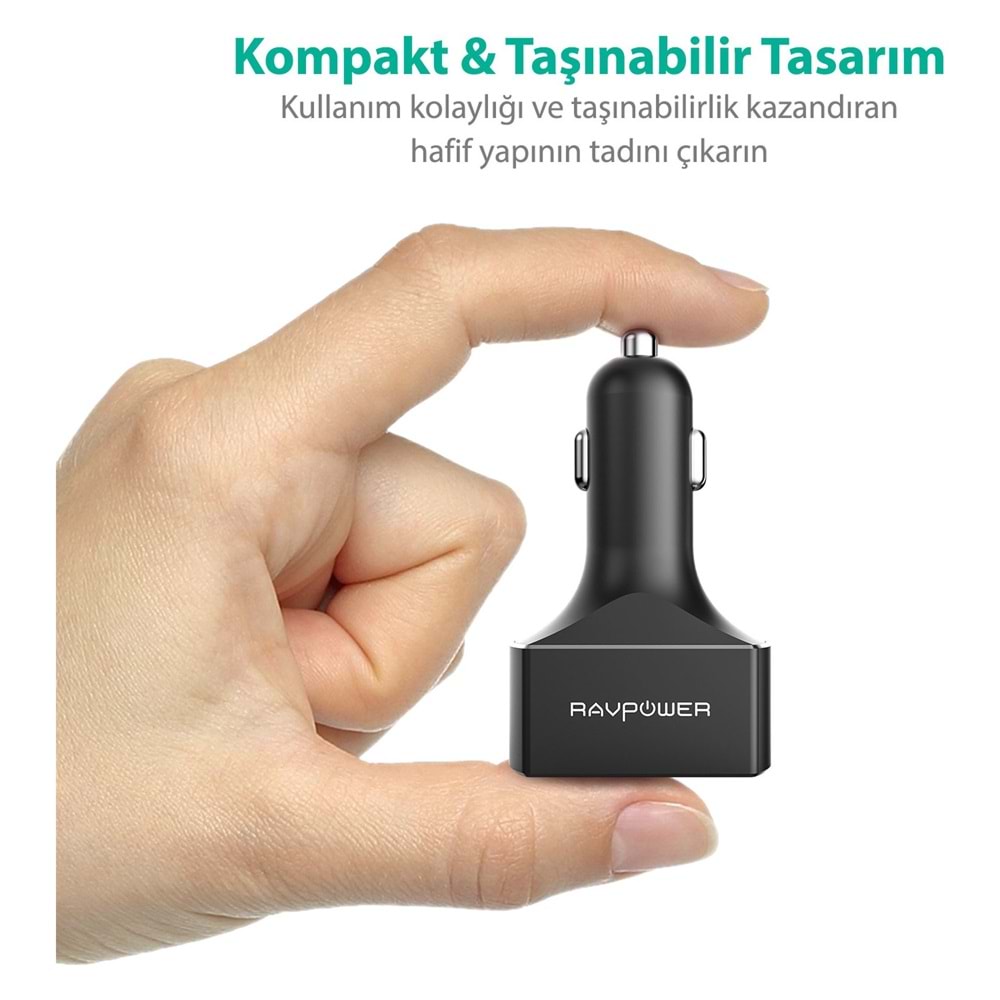 RAVPOWER 54W 4 Port QC 3.0 Hızlı Araç Şarjı Siyah RP-VC003