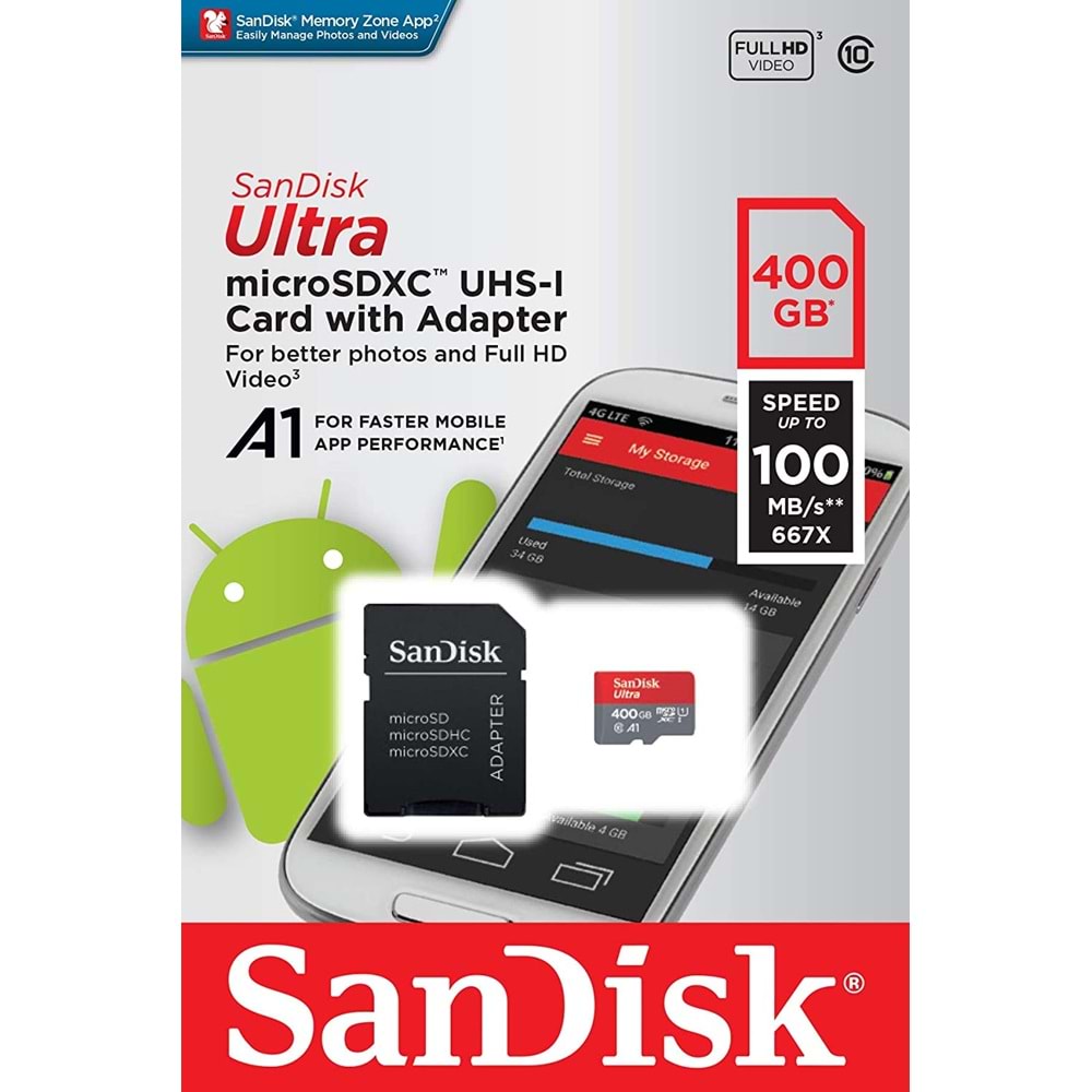 Sandisk FLA 400GB Ultra MSD 120MB/S C10 UHS-I Hafıza Kartı SDSQUA4-400G-GN6MN