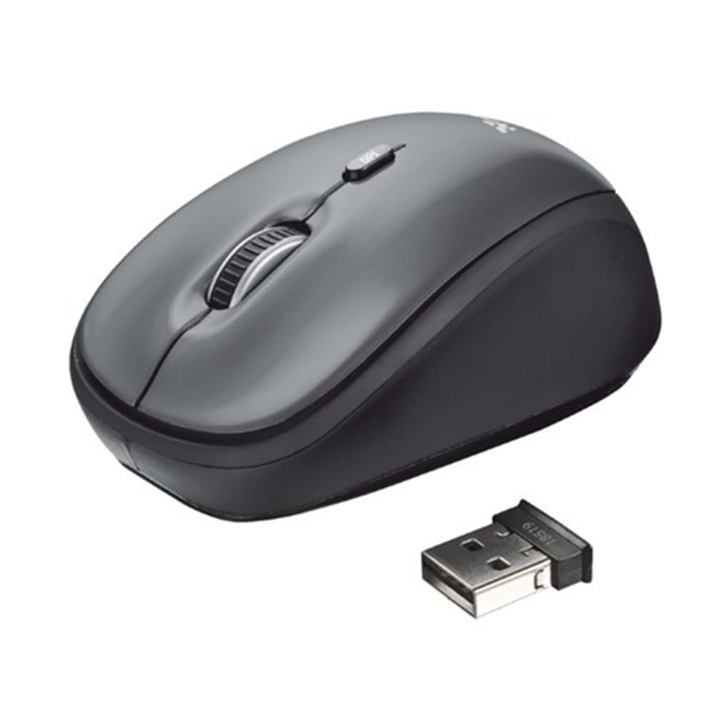 TRUST YVI 1600DPI Saklanabilir Mikro USB Alıcılı Kablosuz Mouse Siyah Gri 18519