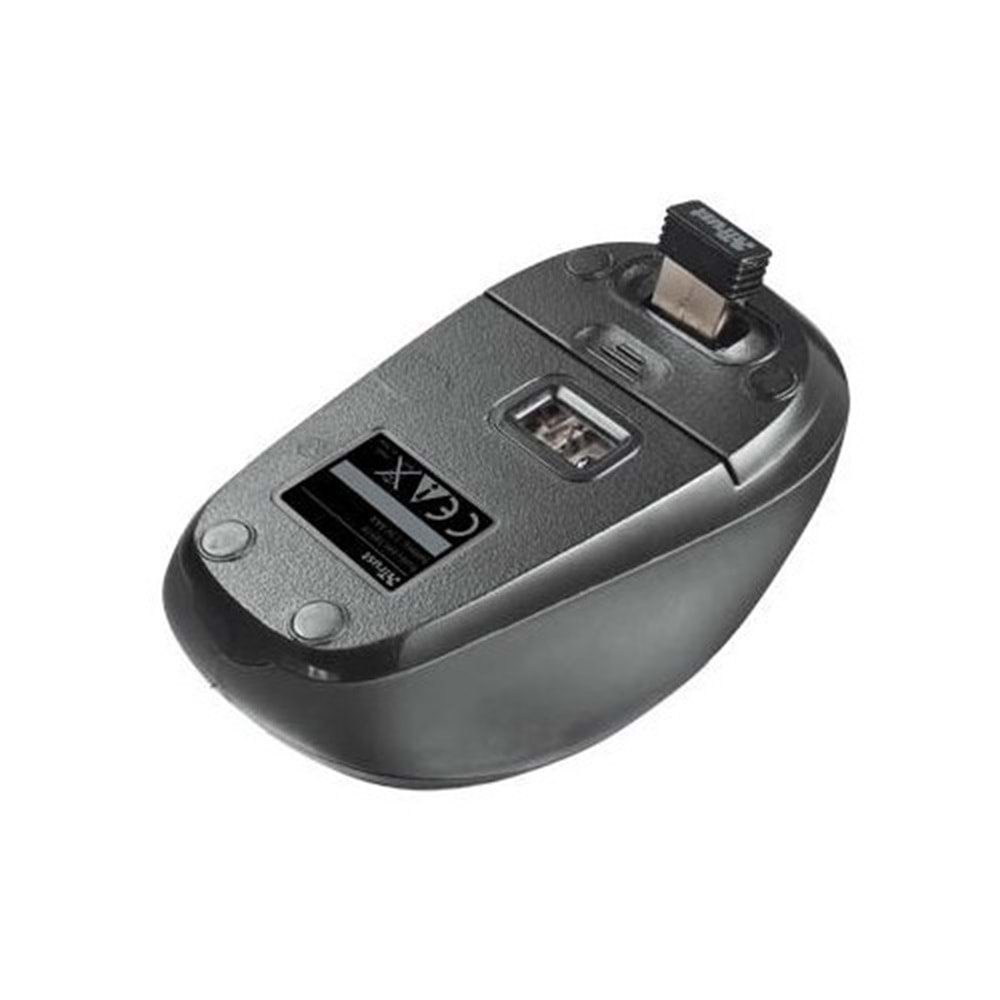 TRUST YVI 1600DPI Saklanabilir Mikro USB Alıcılı Kablosuz Mouse Siyah Gri 18519