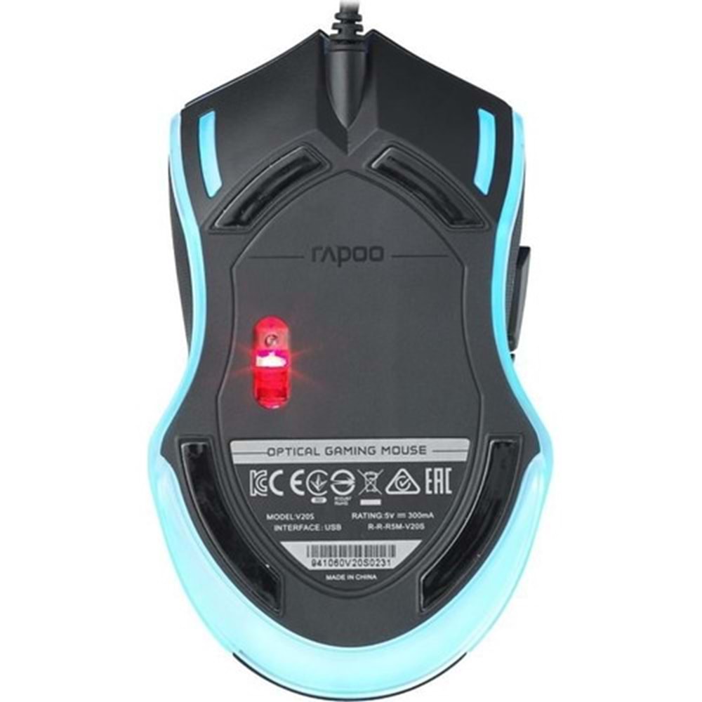 RAPOO V20S Ayarlanabilir 3000DPI Sensör 6400FPS USB Kablolu Gaming Mouse 19241