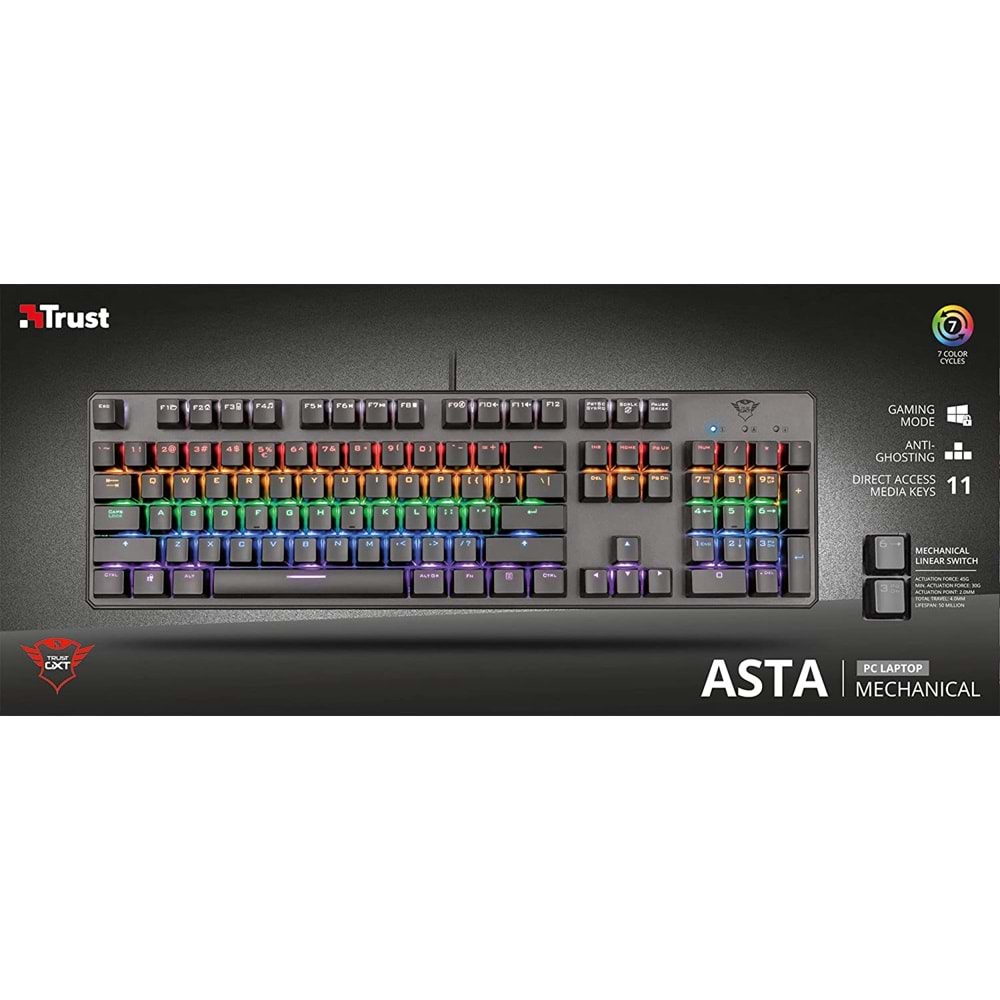 TRUST KBD GXT865 Asta Mechanical Oyuncu Klavye 22630