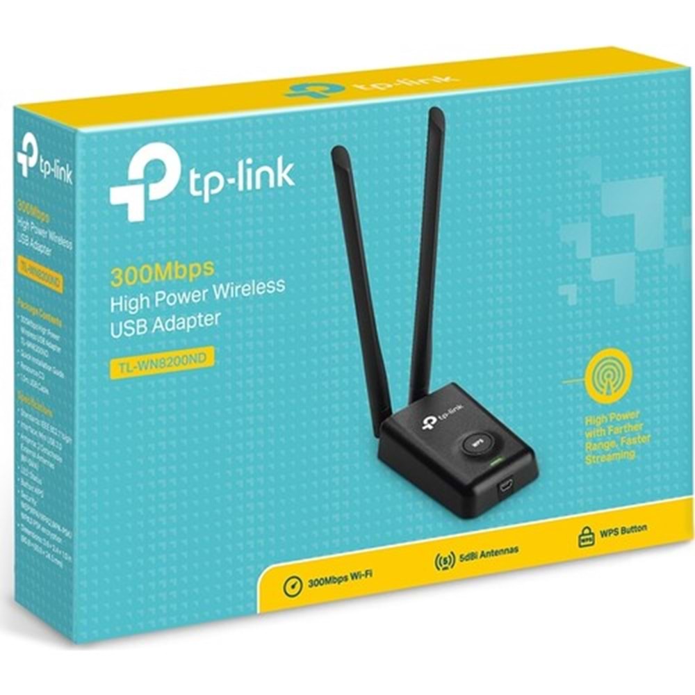 TP-Link TL-WN8200ND Kablosuz,300Mbps,Yüksek Güçlü USB Sinyal Alıcı