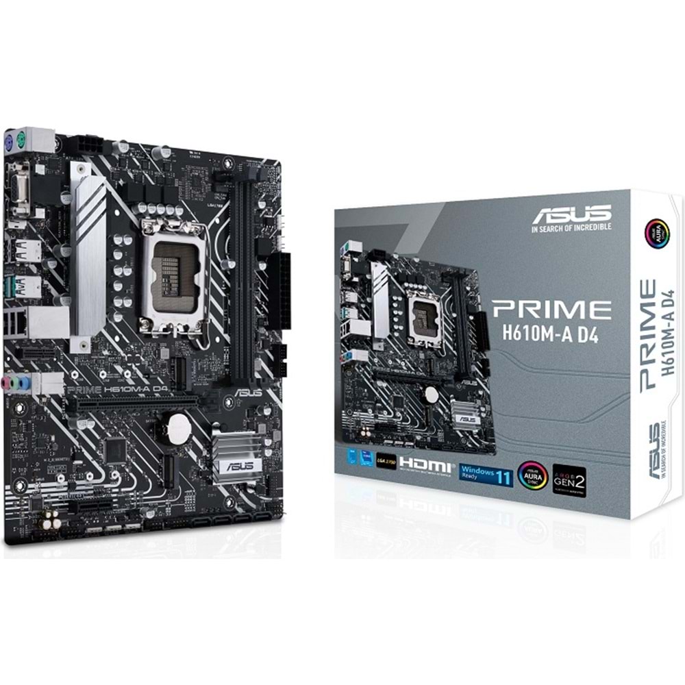 Asus Prime H610M-A D4 DDR4 3200MHZ 1XVGA 1XHDMI 1XDP 2XM.2 USB 3.2 MatX 1700P Anakart
