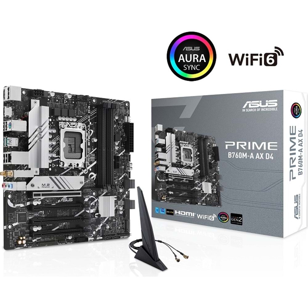 Asus PRIME B760M-A D4 DDR4 5333MHZ 2XHDMI 1XDP 2XM.2 USB 3.2 1700P MATX Anakart