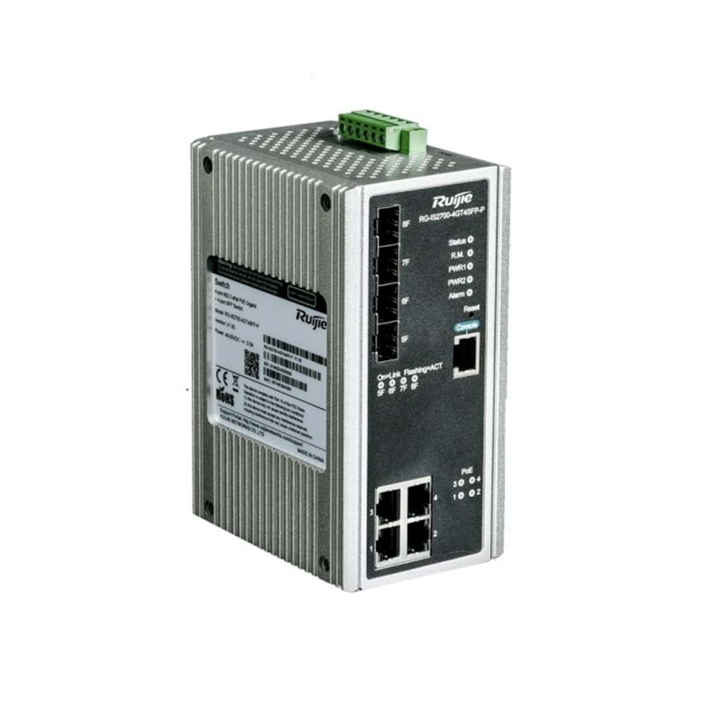 Ruijie RG-IS2700-4GT4SFP-P 4 Port Poe + 4X1GB SFP Port 120W Poe Yönetilebilir Switch(Adaptörsüz)
