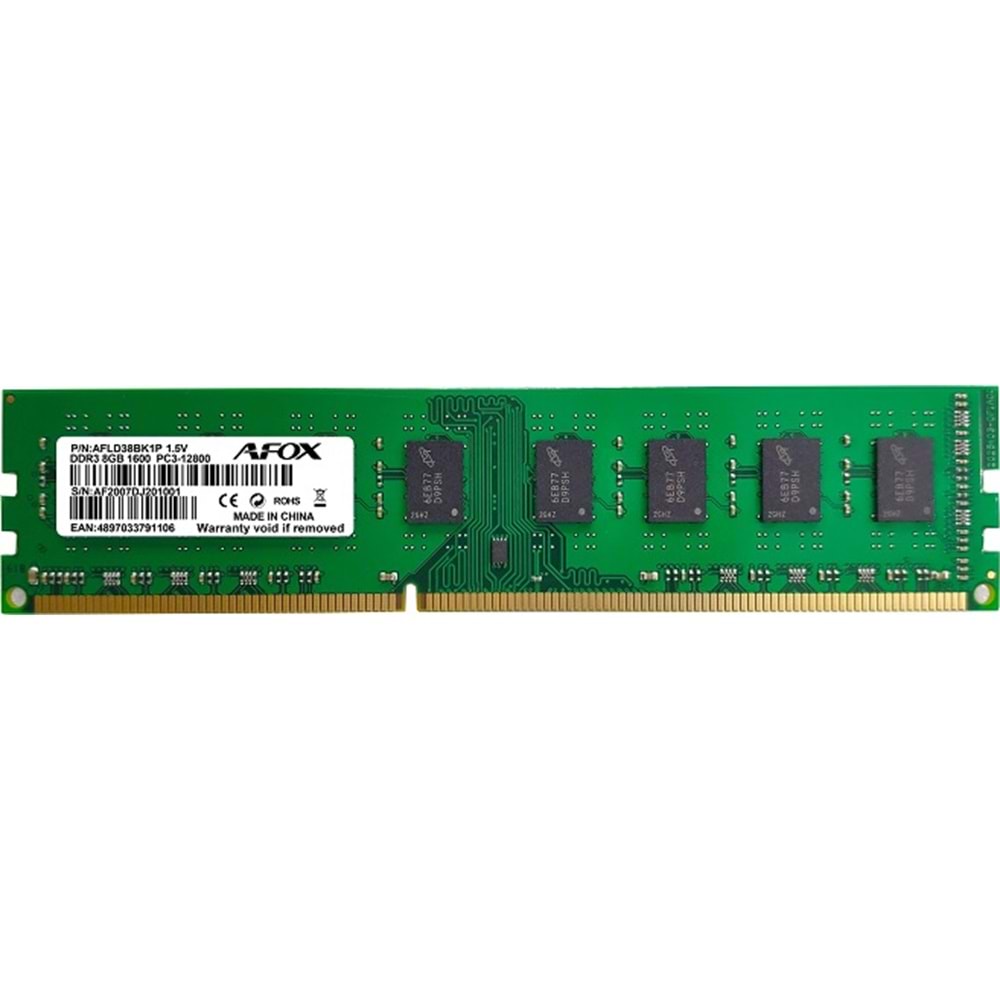 Afox Masaüstü RAM DDR3 8GB 1600Mhz Micron Chipset AFLD38BK1P