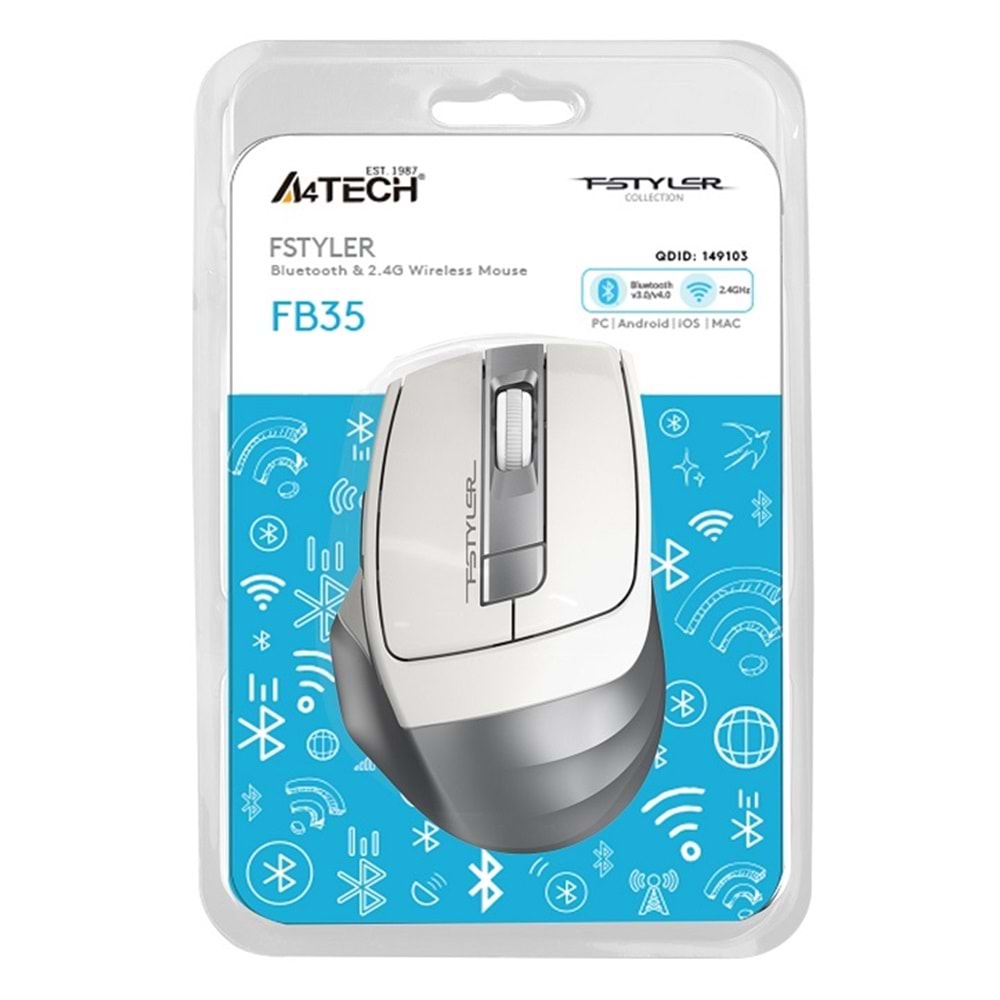 A4 Tech FB35 2000dpi 2.4G Beyaz Bluetooth Kablosuz Mouse