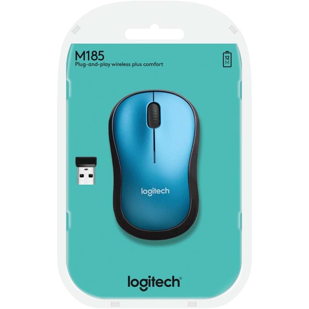 Logitech M185 Kablosuz Mouse Usb Siyah-Mavi 910-002236