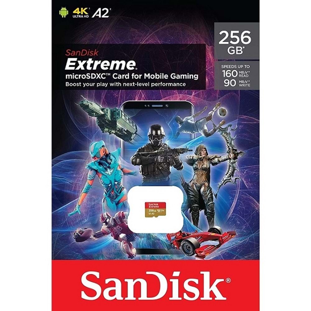 SanDisk Extreme MicroSDXC 256GB adapte 160MB/S Hafıza Kartı SDSQXA1-256G-GN6MN