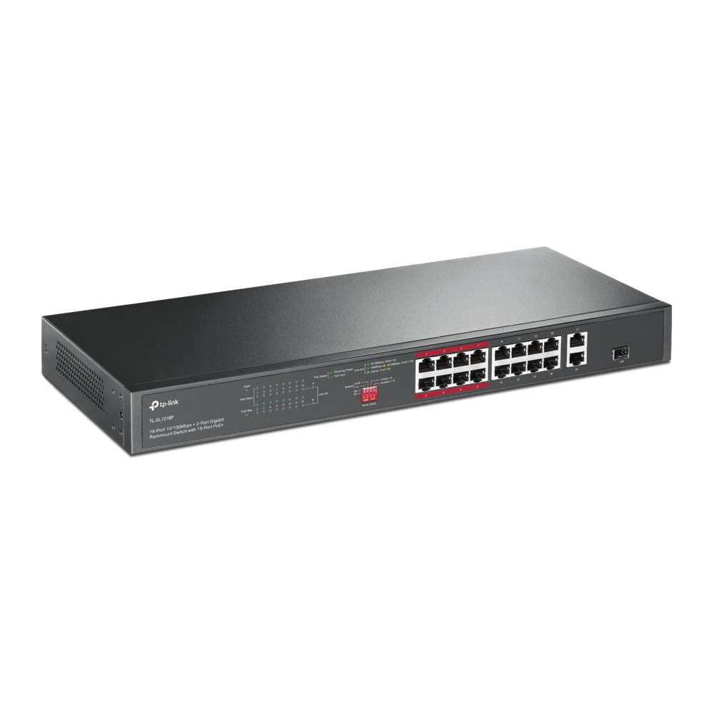 TP-Link TL-SL1218P 16-Port 10/100Mbps + 2-Port Gigabit Rackmount Switch PoE+