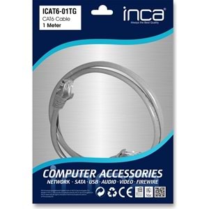 Inca ICAT6-01TG CAT6 1 METRE Gri Patch Kablo