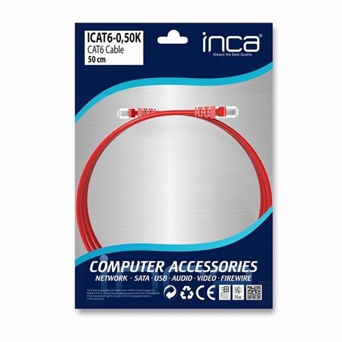 Inca ICAT6-0.50K CAT6 0.50cm Kırmızı Patch Kablo