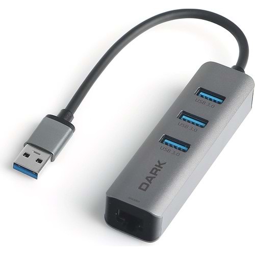 Dark DK-AC-USB332GL USB Type-A to RJ45 Gig. Ethernet ve 3xUSB 3.0 Hub Çok. Adap.