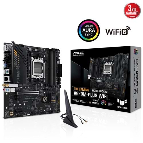 Asus Tuf Gaming A620M-PLUS Wifi DDR5 6400Mhz 1XHDMI 2XDP 2XM.2 USB 3.2 Matx Am5 Anakart