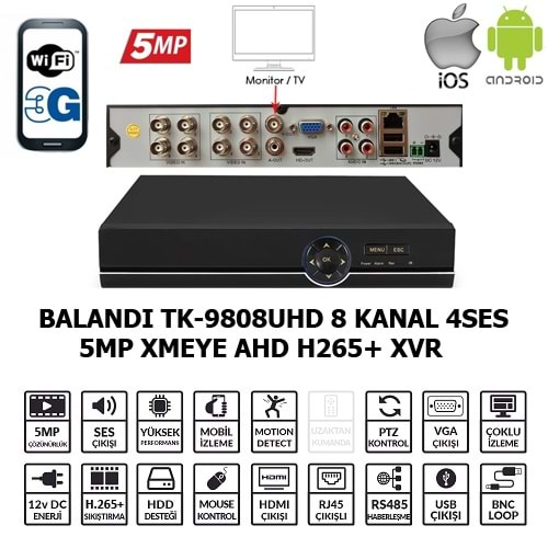 BALANDI TK-9808UHD 8CH 4SES 1Disk 5MP Xmeye AHD H265+