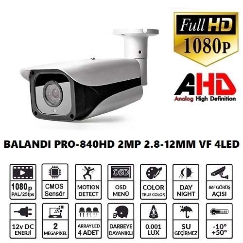 BALANDI PRO-840HD 2MP 2.8-12MM VF 4LED AHD BULLET