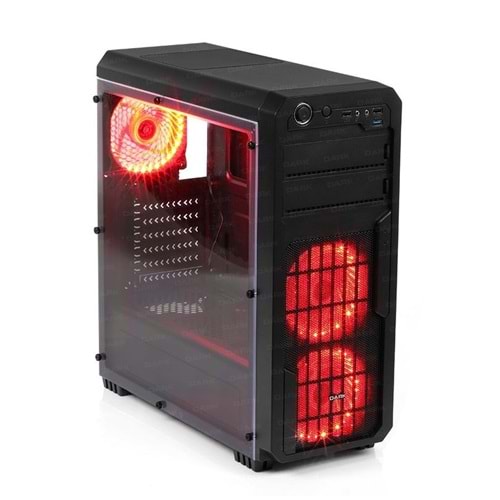 Dark Sentinel 3x Kırmızı LED Fan, USB3.0, Full Akrilik Yan Panelli MTower Siyah