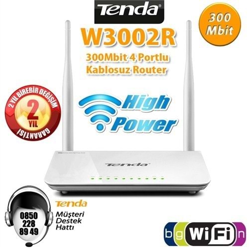 Tenda 4Port WiFi-N 300Mbps HighPower Router W3002R